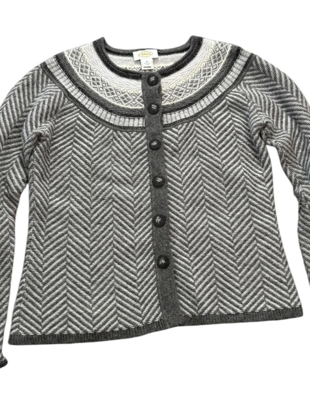 Talbots gray fair isle wool blend button front cardigan sweater medium